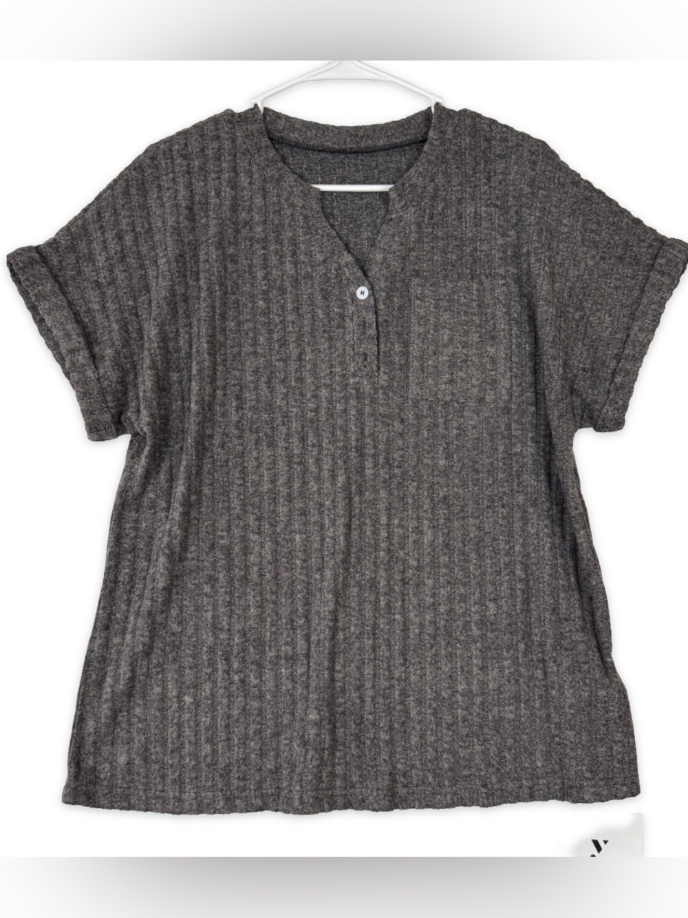 Yousify Top Womens XL Black Marled Short Cuffed Sleeves Stretch NWT